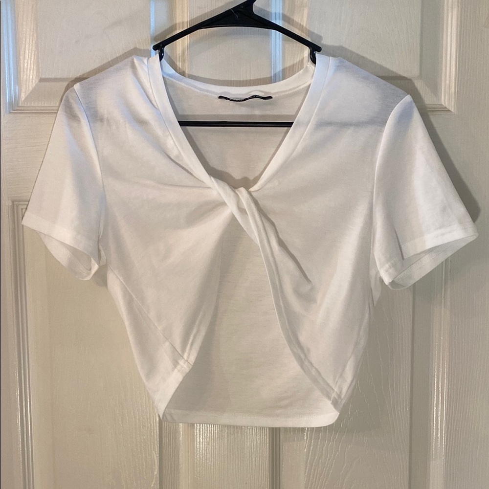 White Twist Front Crop Top - Picture 3 of 10
